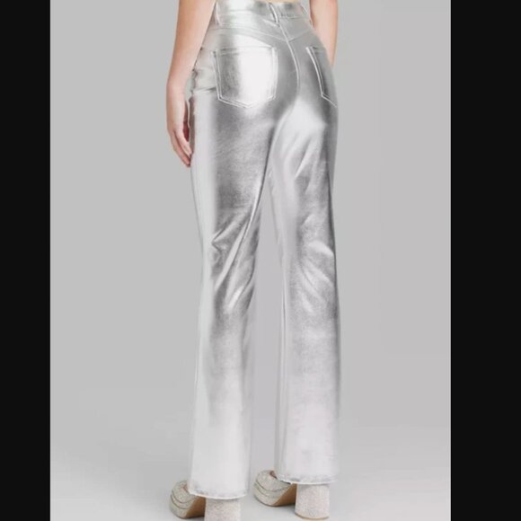 Silver Metallic High Rise Pants Disco, Space Girl, or Futuristic Halloween - 10 - Picture 2 of 12